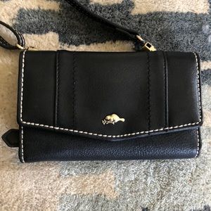 Roots wallet with crossbody strap